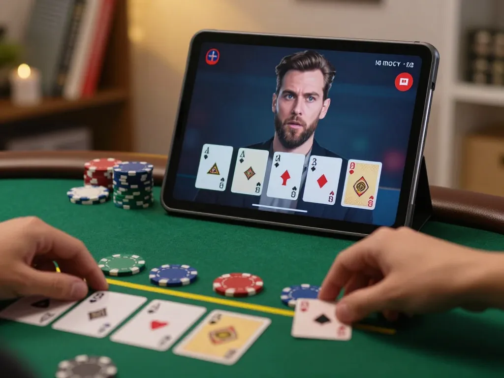 Player engages in online blackjack using S666 strategy while managing bets on a tablet.
