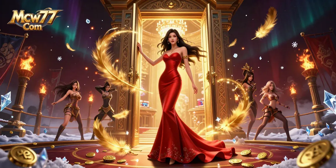Experience thrilling bets at Mcw77 Com with a luxurious Asian casino scene featuring dynamic gaming elements.