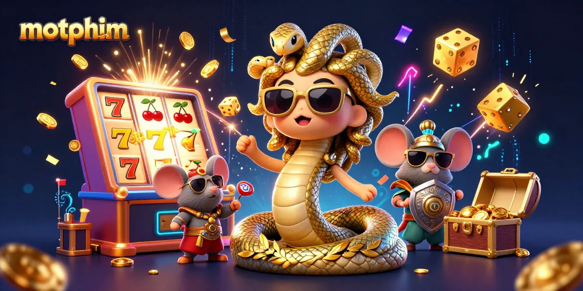 Engage in thrilling motphim gameplay with golden coins, vibrant casino symbols, and 3D characters!