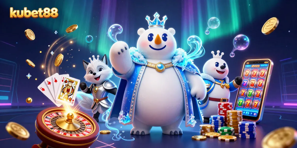 Experience excitement at kubet88 with cartoon characters and dynamic casino elements in a vibrant setting.