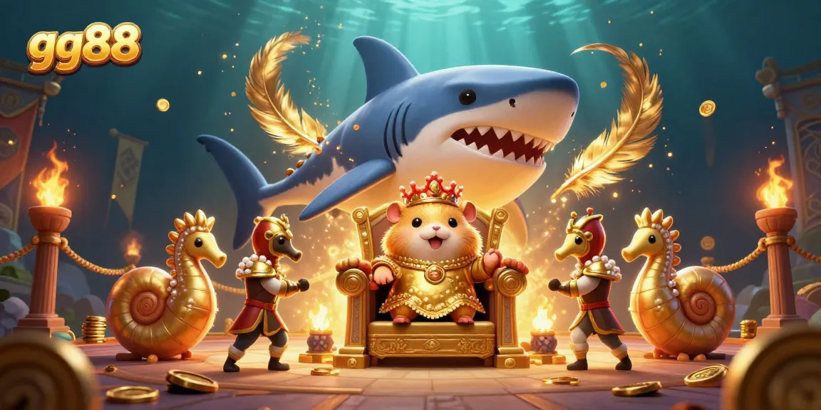 Engage with gg88's thrilling gaming world featuring a hamster king on a throne amidst vibrant casino elements.