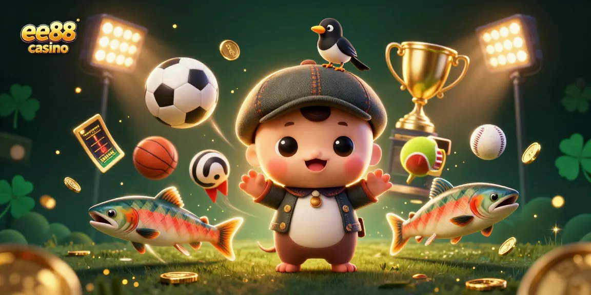 Play and win at ee88 casino with vibrant 3D cartoon characters, exciting games, and dynamic sports elements all around.