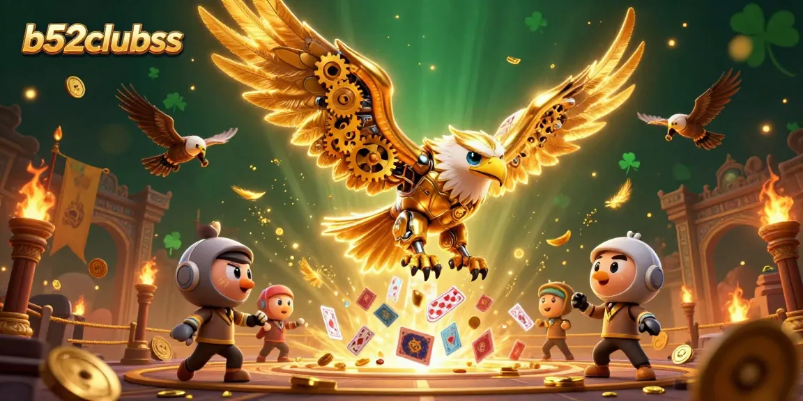 Engage with thrilling gameplay at b52clubss as golden eagle dives through playing cards.